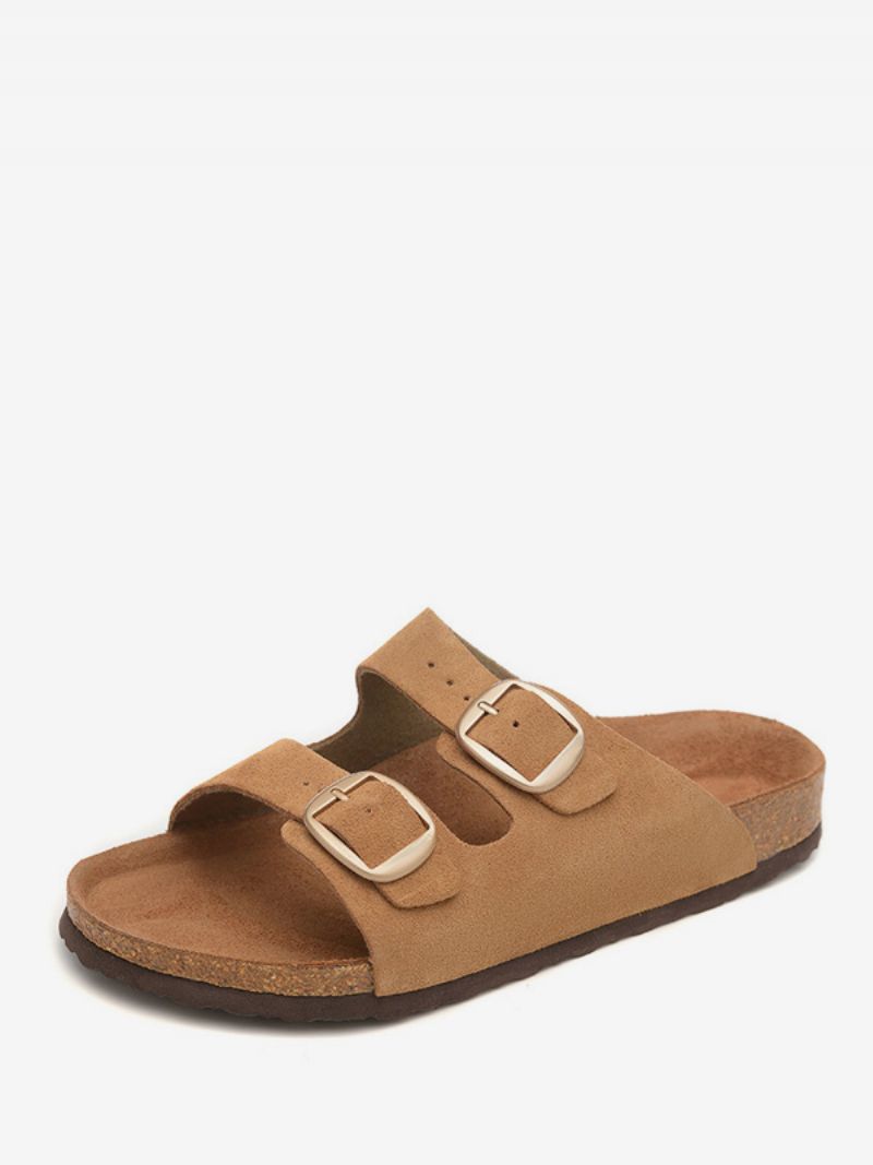 Sandaler För Män Slip-on Justerbar Strap Spänne Tofflor Flat - Kaffebrun