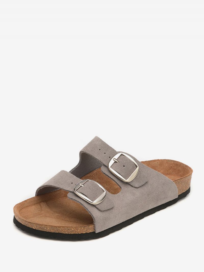 Sandaler För Män Slip-on Justerbar Strap Spänne Tofflor Flat - Grå