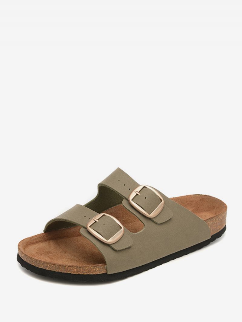 Sandaler För Män Slip-on Justerbar Strap Spänne Tofflor Flat - Kaki