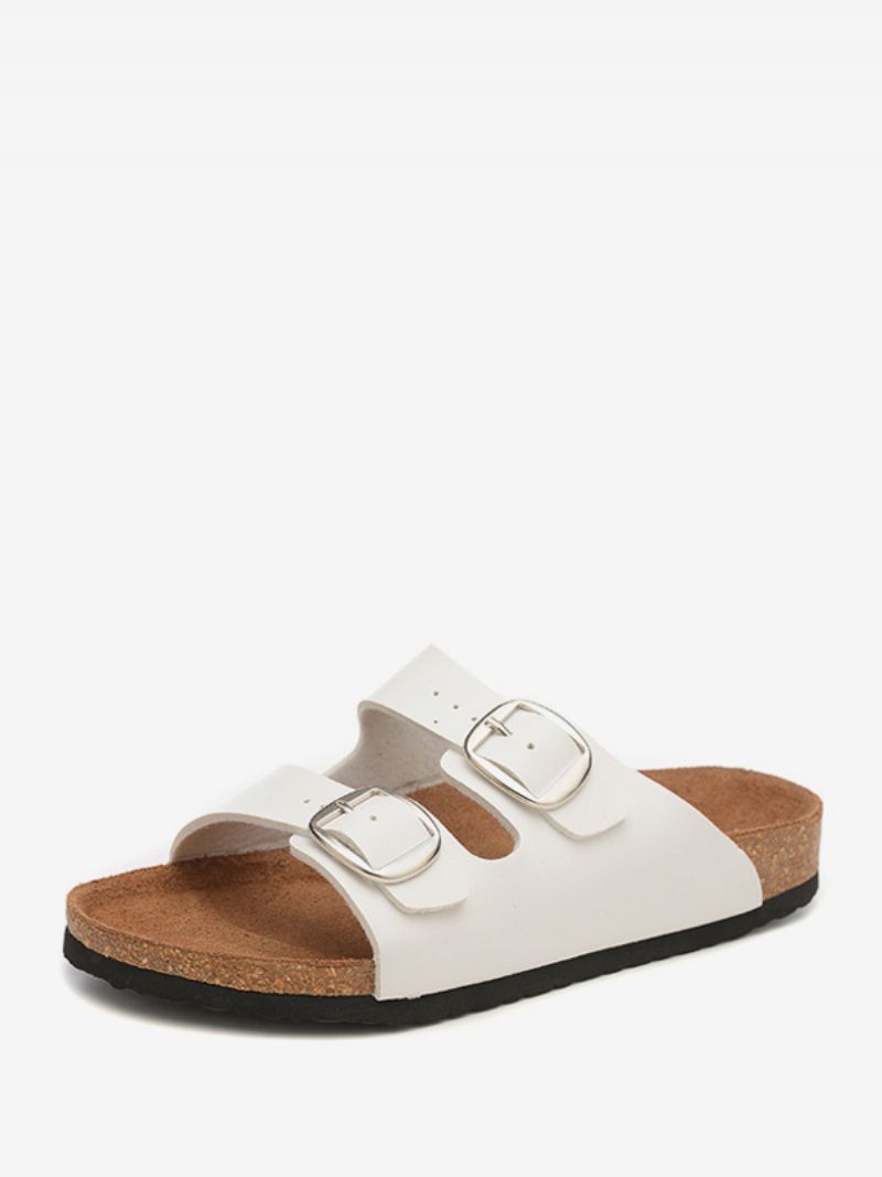 Sandaler För Män Slip-on Justerbar Strap Spänne Tofflor Flat - Vit