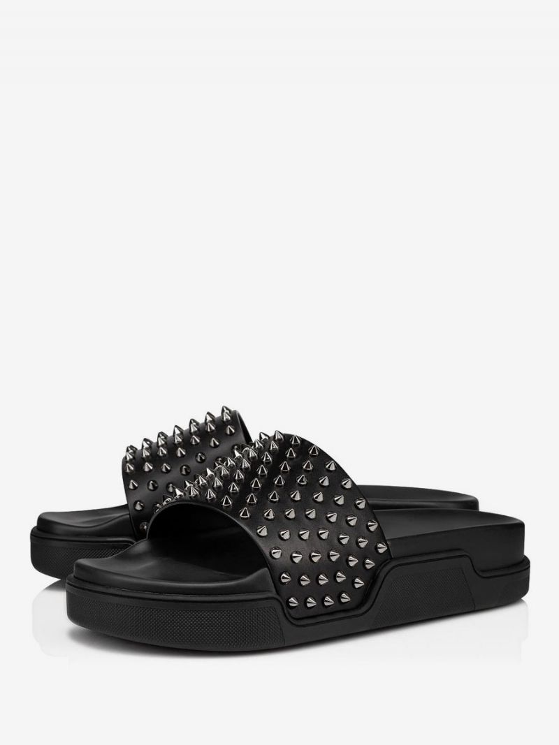 Unisex Flat Spike Bianco Black Platform Slide Sandal För Män