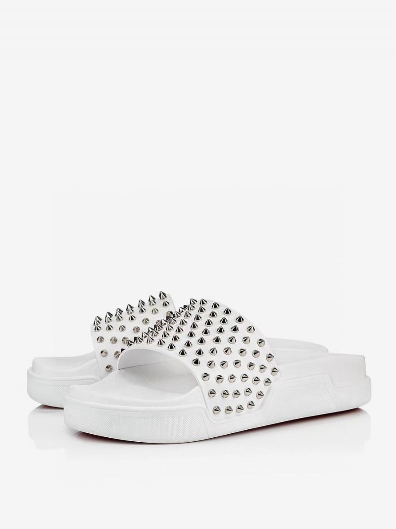 Unisex Flat Spike Bianco Black Platform Slide Sandal För Män - Vit