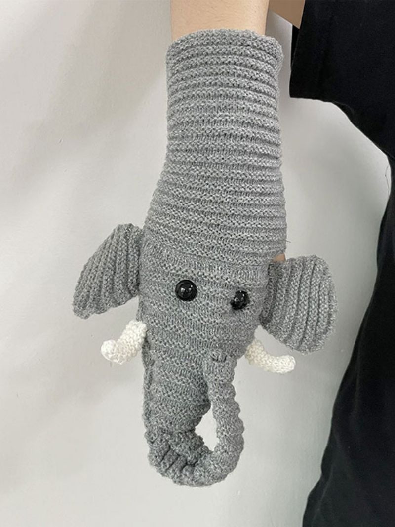 Damhandskar Animal Print Elephant Home Wear Winter Warm Cute Acc - Grå