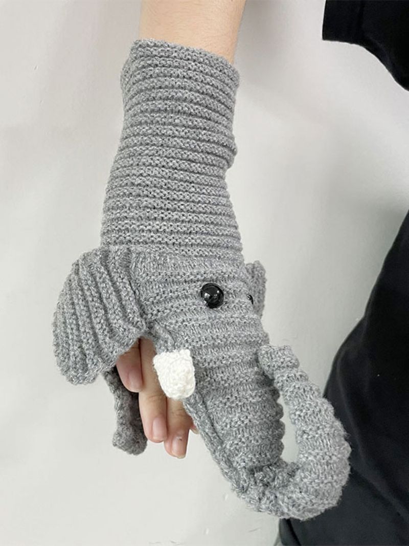 Damhandskar Animal Print Elephant Home Wear Winter Warm Cute Acc - Grå