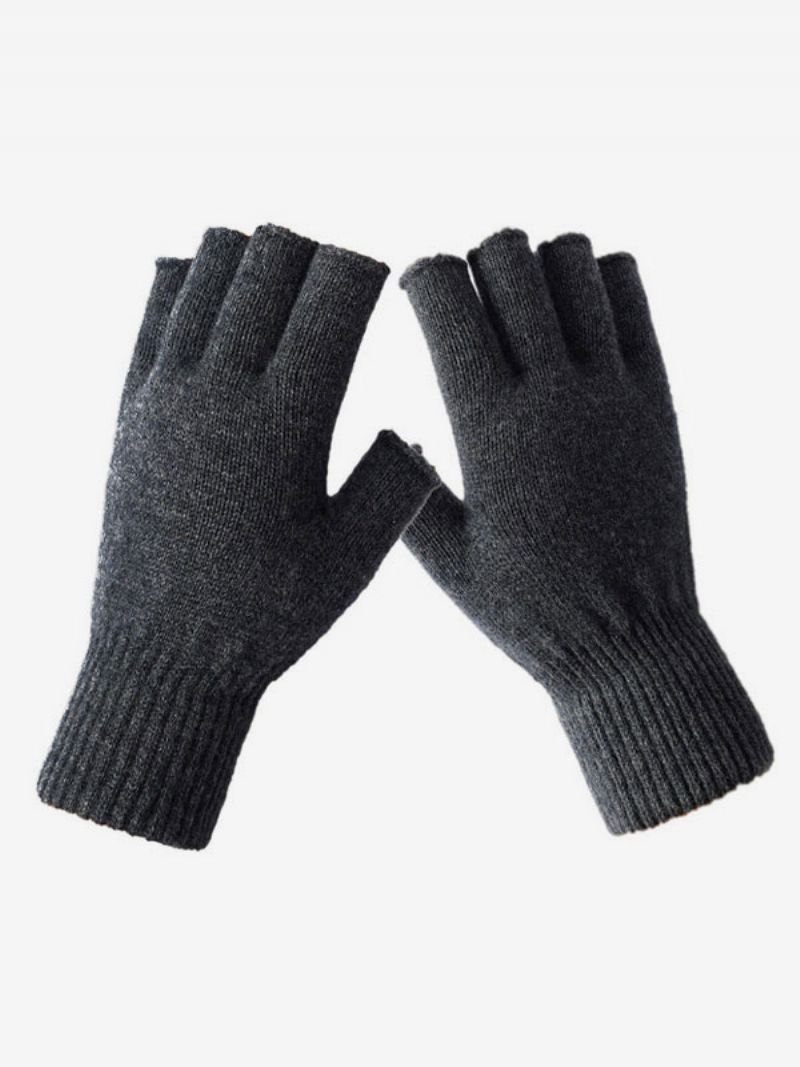 Damhandskar Fingerlösa Vintervarma Stickade Handskar - Deep Grey