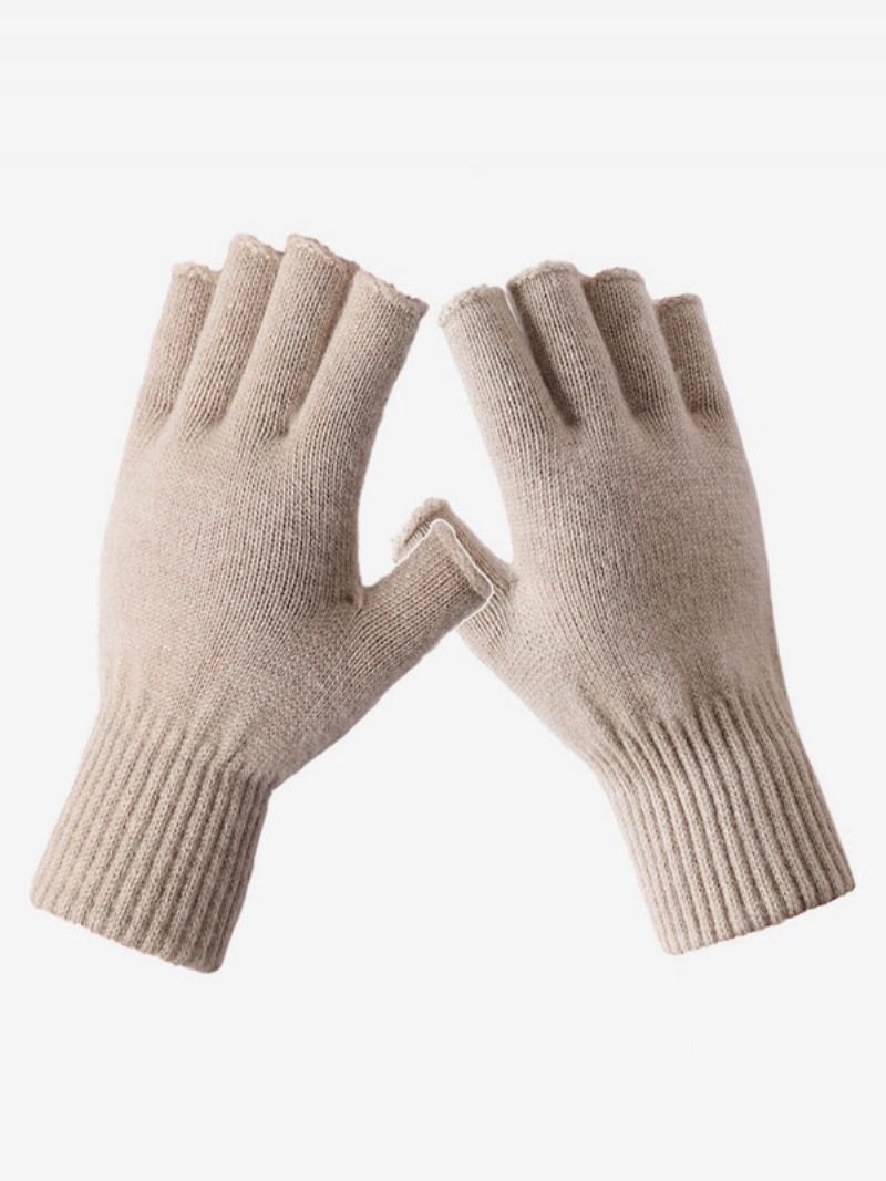 Damhandskar Fingerlösa Vintervarma Stickade Handskar - Beige