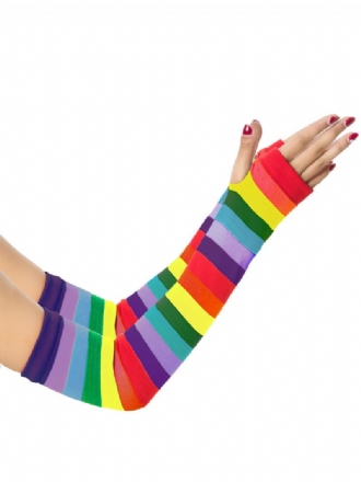 Damhandskar Rainbow Stripes Pattern Bomull Halloween Långa Handskar