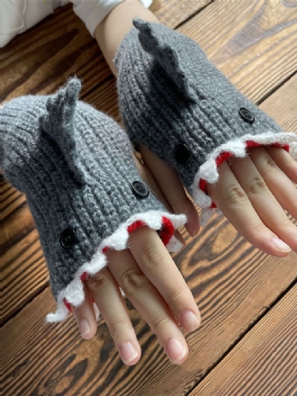 Handskar För Kvinnor Animal Print Virkad Shark Form Fingerless Home Wear Winter Warm Cute Acc