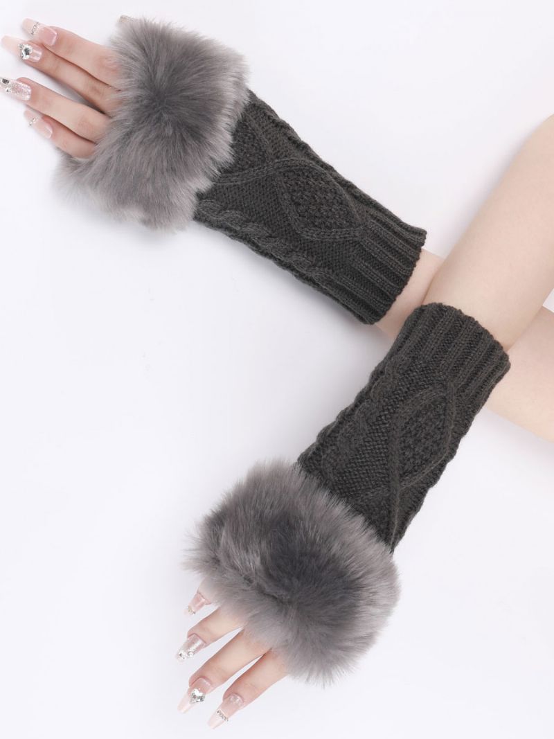 Handskar För Kvinnor Pom Poms Fingerless Winter Warma Stickade - Deep Grey