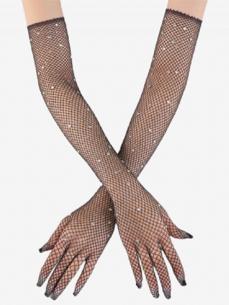 Rhinestone Mesh Arm Sleeve Bling Fishnet Långa Handskar För Kvinnor